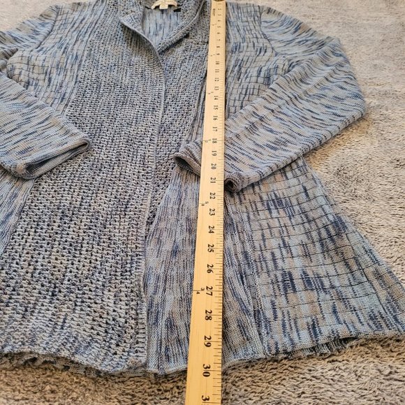 STudio Works Womens Cardigan Petite XL Blue Crochet Knit Long Pleat Back 16042 - Picture 7 of 11